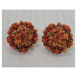 Vintage Barrera coral cluster clip on earrings