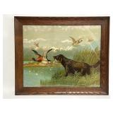 Framed antique hunting print "dog and ducks"