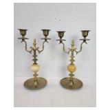 Pair of vintage brass and onyx candelabras