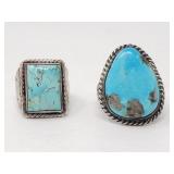 Pair of silver and turquoise rings