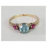 10k gold, aquamarine and topaz ring