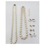 Faux pearl necklaces with sterling clasps and