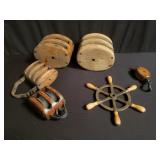 Group of Vintage block and tackle pulleys
