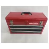 Metal Craftsman tool box with miscellaneous tools