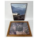 2 framed vintage prints of western horse trains