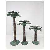 Trio of vintage brass palm tree candlesticks