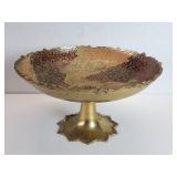 Vintage brass pedestal bowl with engraved floral