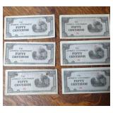 Lot of vintage Japanese 50 centavos banknotes
