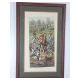 Vintage hunt scene hand colored etching "From