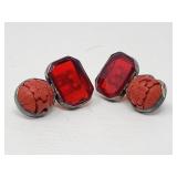 Sterling silver carved cinnabar, and red stone