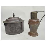 Vintage etched copper lidded container and