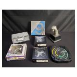 Die cast model airplanes, trintec clock, and a