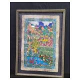 Mexican folk art signed painting on amate bark