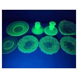 12pc depression era green uranium glass collection