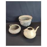 Three vintage brass and copper pots