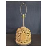 Vintage hand woven rattan bird cage table lamp