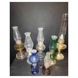 7 glass oil hurricane lamps sizes 10 1/2" - 24"
