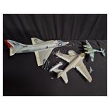 5 model airplanes wood, iron and plastic