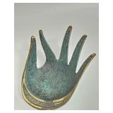 Vintage Israel hand-shaped brass with verdigris