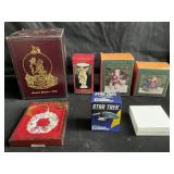 Box with collection of Christmas ornaments and