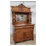 Antique 2-piece  tiger oak sideboard with b