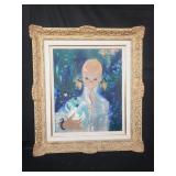 Framed vintage oil on canvas portrait in the