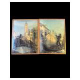 Pair of vintage framed reverse-painted silhouette