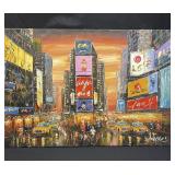 Signed oil on canvas painting of Time Square