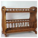Vintage Colonial-style oak magazine rack