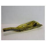 Olive green melted glass wine bottle trinket dish