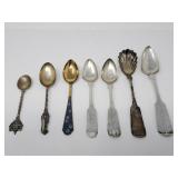 7 silver spoons, some with hallmarks
