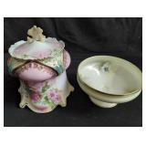 Pair of RS Prussia porcelain biscuit jar and bowl