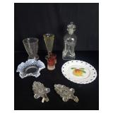 Collection of vintage glass decanter, milk glass