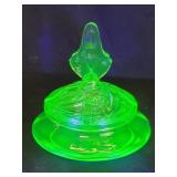 Uranium glass covered bowl