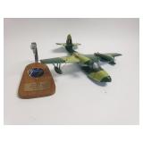 Hand painted wood model airplane with stand
