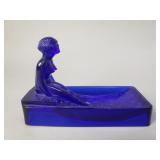 Art Deco nude colbat blue glass soap dish