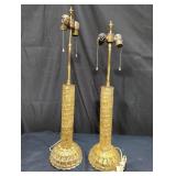 Pair of vintage Murano glass block table lamp