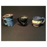 3 vintage glazed art pottery mugs