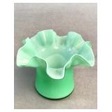 Vintage Fenton cased ivy-green & white art