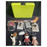 Vintage toys, controllers and hockey stick box lot