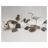 Collection of wood bird figurines and ceramic
