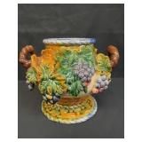 Vintage hand-painted Majolica-style ceramic vase