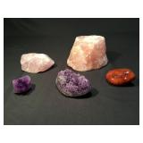 Specimens, minerals, amethyst, agate, rose quartz