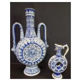 Pair of vintage Westerwald stoneware moonflask