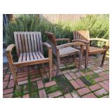 3 Vintage teak outdoor chairs