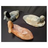 3 vintage wood duck decoys