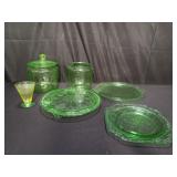 Vintage uranium glass plates and jars