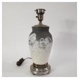 Vintage pottery table lamp an a metal base