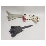 Group of wood and plastic model airplanes and