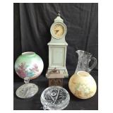 Box of miscellaneous crystal pitcher, glass hand